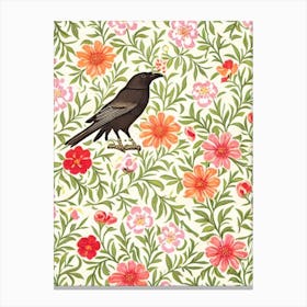Crow William Morris Style Bird Canvas Print