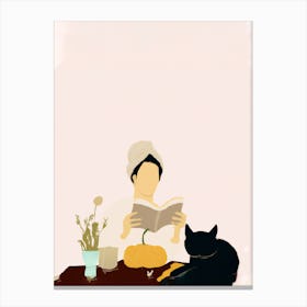 Spa Day Reading Books With A Cat Canvas Print