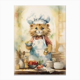 Cooking Watercolour Lion Art Painting 3 Canvas Print
