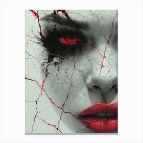Cracked Realities: Red Ink Rendition Inspired by Chevrier and Gillen: Demon Face Canvas Print