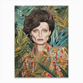 Floral Handpainted Portrait Of Angelina Jolie 2 Canvas Print