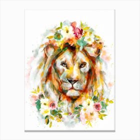 Lion Floral Watercolor Canvas Print