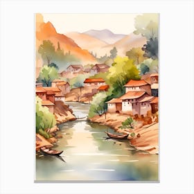 Watercolor Village Illustration Canvas Print