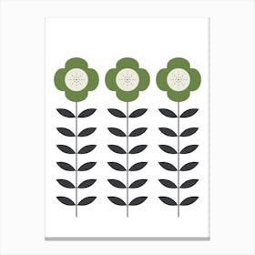 Scandi Flower Print Green Canvas Print