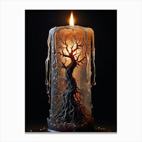 Surreal Candle with Glowing Tree Design Canvas Print