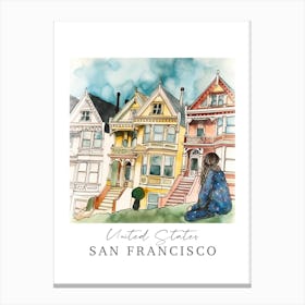 United States San Francisco Storybook 8 Travel Poster Watercolour Canvas Print