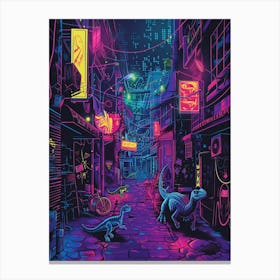Cyberpunk Neon Dinosaur Street 2 Canvas Print