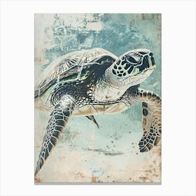 Textured Gouache Sea Turtle Blue Canvas Print