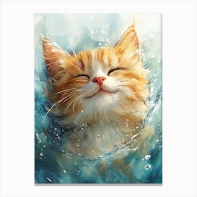 Orange Cat Floating on Water 2 Canvas Print