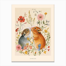 Folksy Floral Animal Drawing Guinea Pig 3 Poster Canvas Print