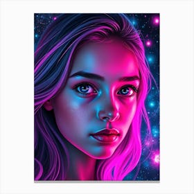 Psychedelic Neon Light Girl Portrait Canvas Print