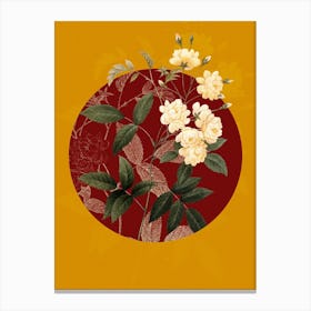 Vintage Botanical Lady Banks' rose Rosier de bancks on Circle Red on Yellow n.0182 Canvas Print