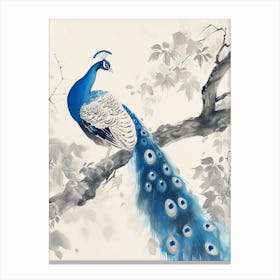 Watercolour Peacock On Tree Branch 3 Canvas Print