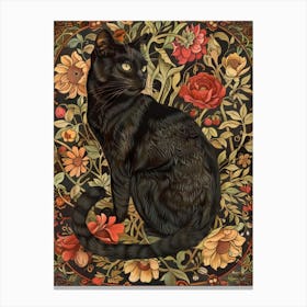 Black Cat With Flowers 8 Canvas Print