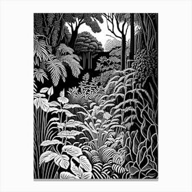 Jardin Botanique De Montréal, Canada Linocut Black And White Vintage Canvas Print