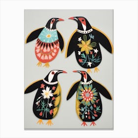 Folk Style Bird Painting Penguin 2 Canvas Print