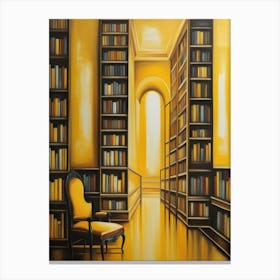 Yellow Chair In A Library Canvas Print
