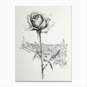 English Rose In The City Line Drawing 2 Canvas Print