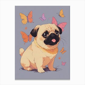 Pug With Butterflies 2 Canvas Print