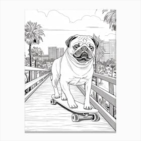 Pug Dog Skateboarding Line Art 1 Canvas Print