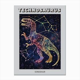 Cyber Celestial Neon Dinosaur 3 Poster Canvas Print