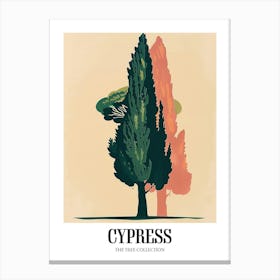 Cypress Tree Colourful Illustration 4 Poster Canvas Print