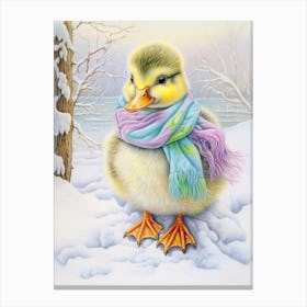 Winter Duckling In A Scarf Pencil Illustration 1 Canvas Print