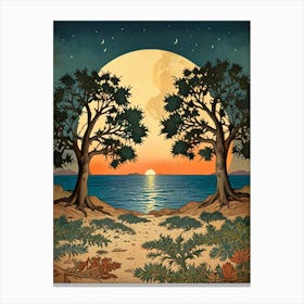 Full Moon Over The Ocean William Morris Canvas Print