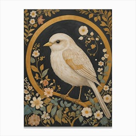 Gold and White Bird On A Branch with Navy Background Canvas Print