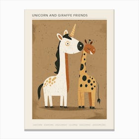 Unicorn & Giraffe Friend Muted Pastel 4 Poster Canvas Print