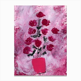 Red Flowers On Red - contemporary modern vertical magenta pink floral living room bedroom Canvas Print