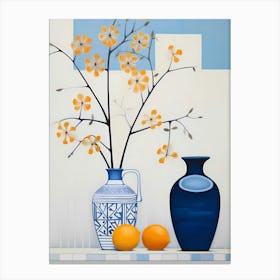 vases and lemons in Greek island Canvas Print