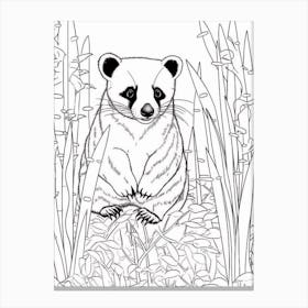 Line Art Jungle Animal Coati 2 Canvas Print