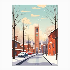 Vintage Winter Travel Illustration Manchester United Kingdom 6 Canvas Print