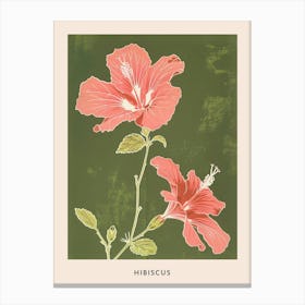 Pink & Green Hibiscus 3 Flower Poster Canvas Print