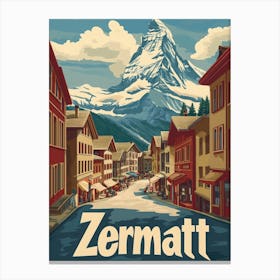 Aihrgdesign A Retro Travel Poster For Zermatt Canvas Print