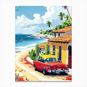 Red Car On The Beach Canvas Print