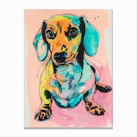 Dachshund Watercolour Dog Pastel Line Illustration 4 Canvas Print