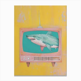 Mustard Pink Blue Shark Tv Canvas Print