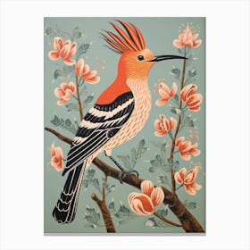 Vintage Bird Linocut Hoopoe 3 Canvas Print