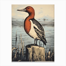 Vintage Bird Linocut Canvasback 4 Canvas Print
