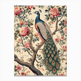 Cream Vintage Peacock Wallpaper Inspired 2 Canvas Print