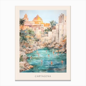 Swimming In Cartagena Spain Watercolour Poster Canvas Print