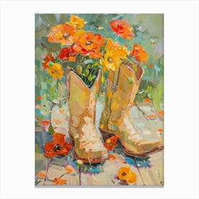Cowboy Boots And Wildflowers Poppies Canvas Print