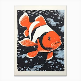 Clownfish, Woodblock Animal Drawing 4 Canvas Print