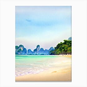 Railay Beach, Krabi, Thailand Watercolour Canvas Print