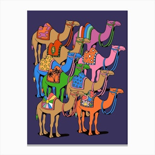Colorful Desert Camels Colourful Morroco Sahara World Traveller Dubai Africa Canvas Print