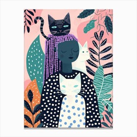 Woman With Cats Canvas Print