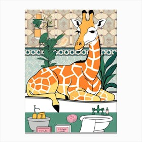 Giraffe In Bath Canvas Print