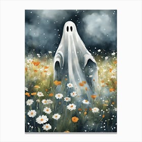 Sheet Ghost In A Field Of Flowers Painting (19) Canvas Print